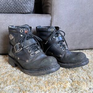 Black Leather Harley Davidson Biker Boots